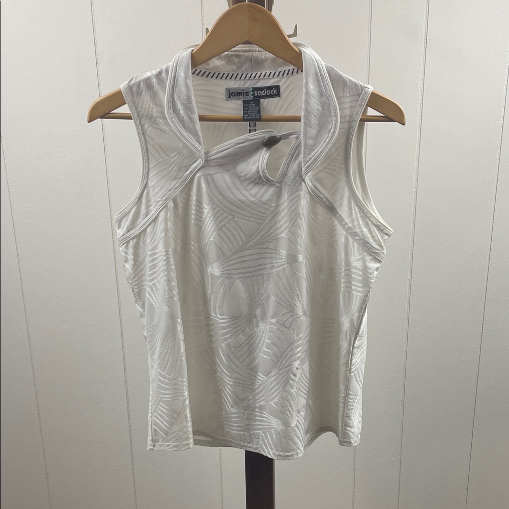 Jamie Sadock White Patterned Sleeveless Golf Shirt